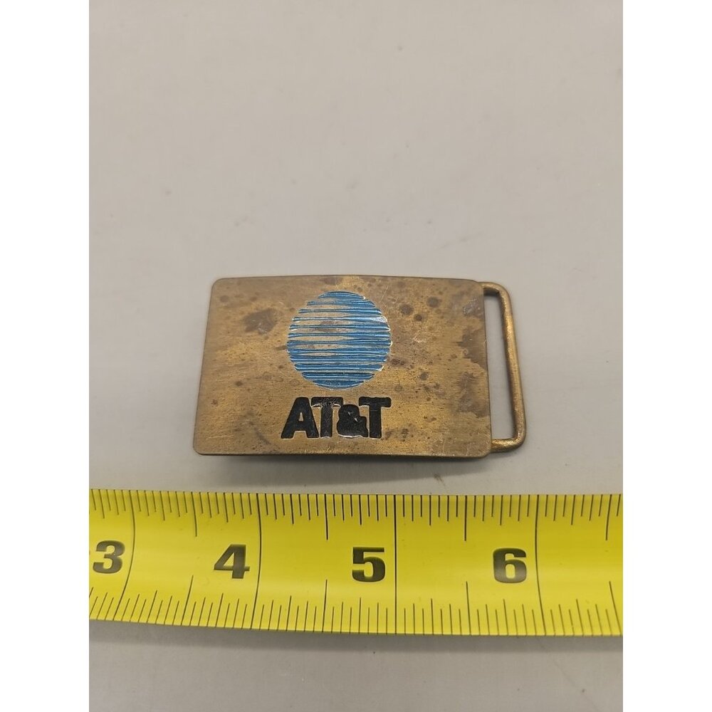 VINTAGE MEN'S BRASS AT&T BELT‎ BUCKLE Solid Brass USA